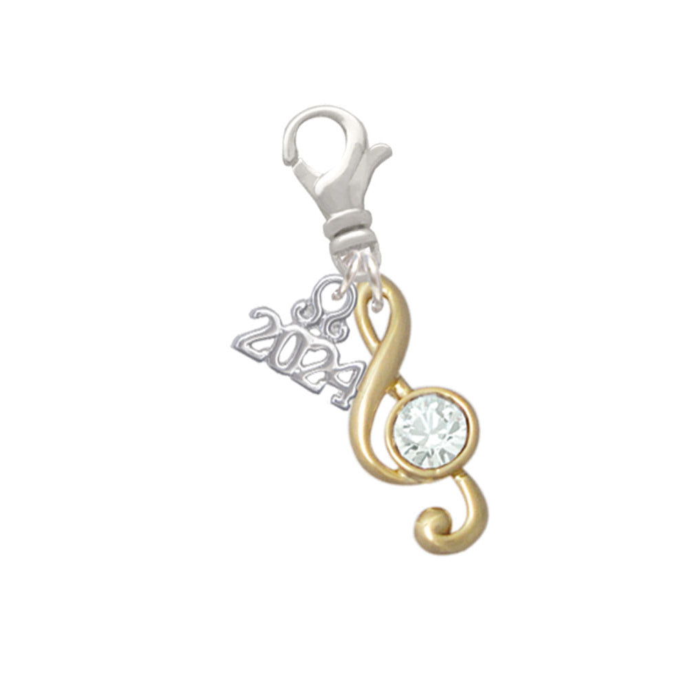 Delight Jewelry Plated Medium Clef with Crystal Clip on Charm with Year 2024 Image 1