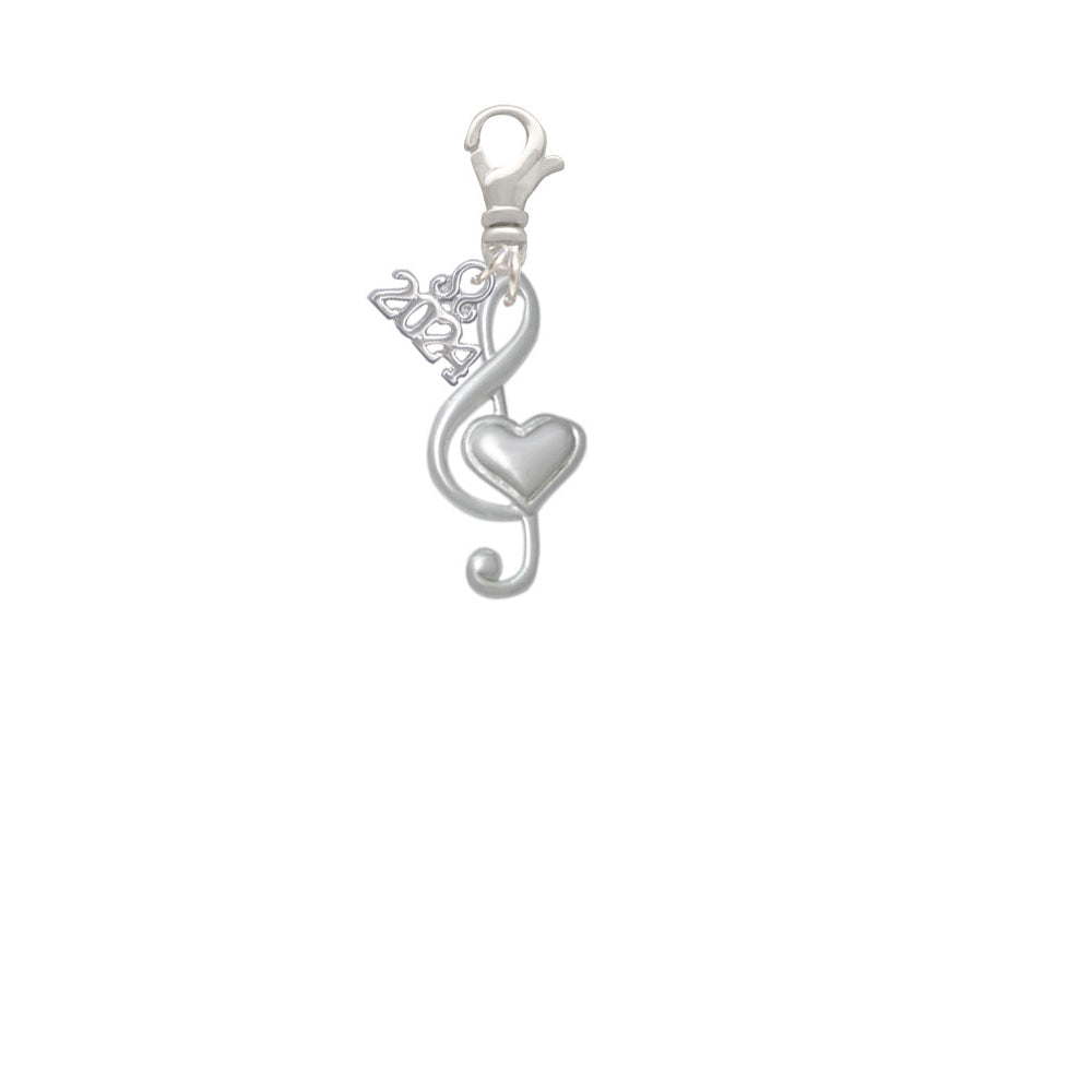 Delight Jewelry Plated Large Clef with Heart Clip on Charm with Year 2024 Image 2