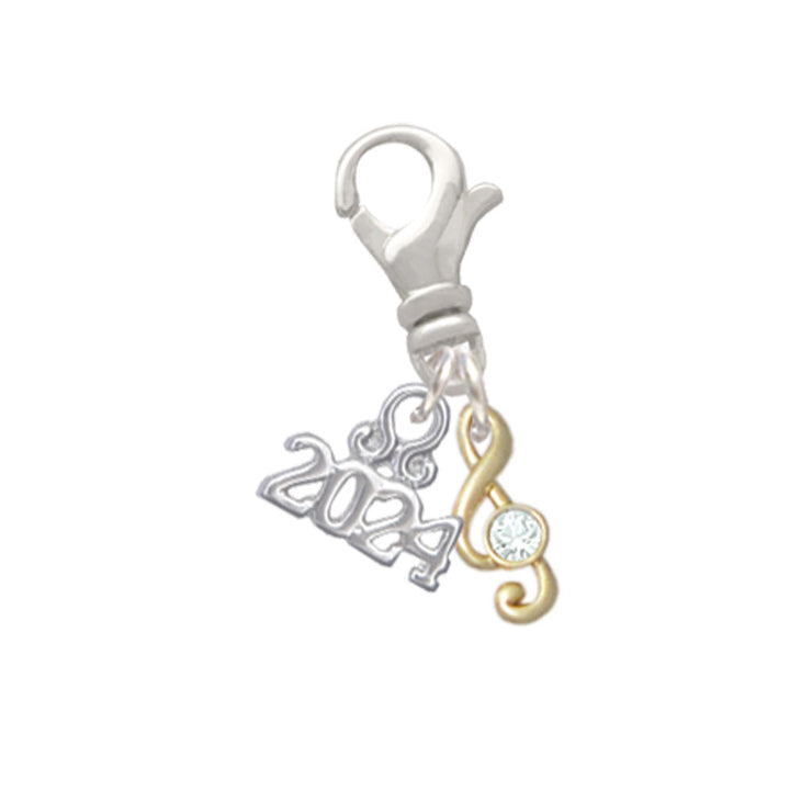Delight Jewelry Plated Mini Clef with Crystal Clip on Charm with Year 2024 Image 4