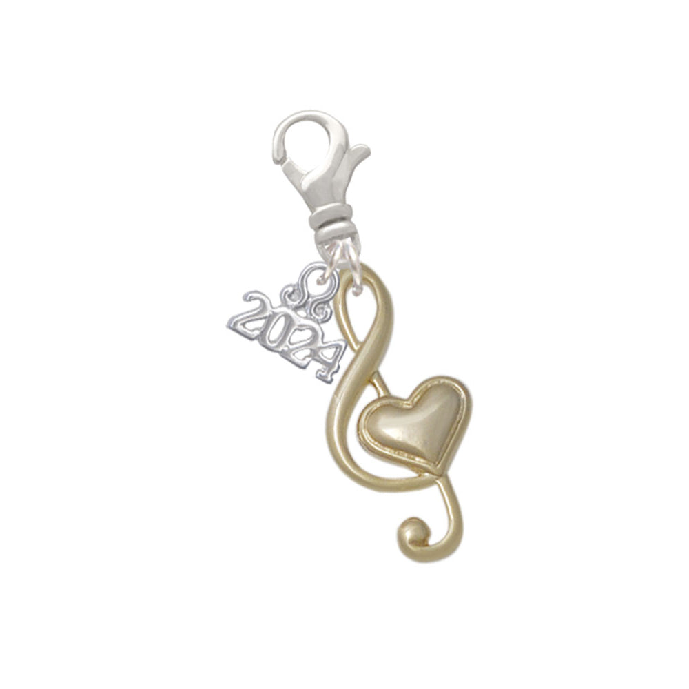 Delight Jewelry Plated Large Clef with Heart Clip on Charm with Year 2024 Image 4