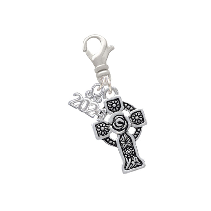 Delight Jewelry Plated Large Celtic Cross Clip on Charm with Year 2024 Image 1