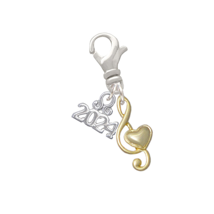 Delight Jewelry Plated Medium Clef with Heart Clip on Charm with Year 2024 Image 4