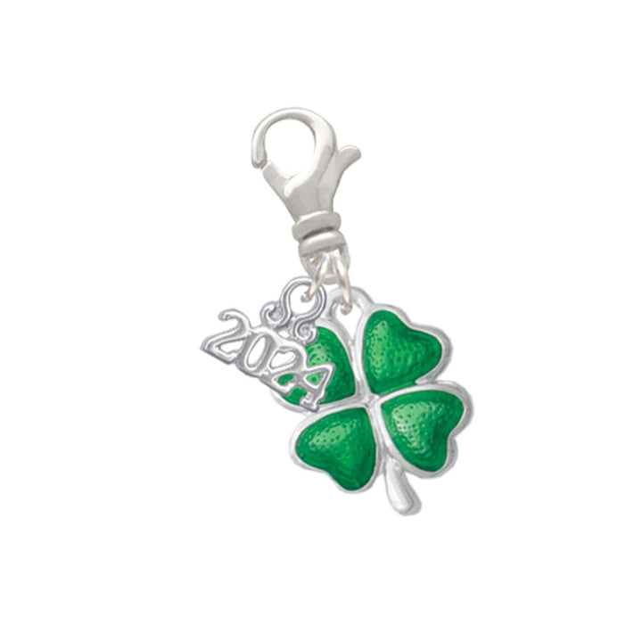 Delight Jewelry Plated Green Lucky Four Leaf Clover Clip on Charm with Year 2024 Image 1
