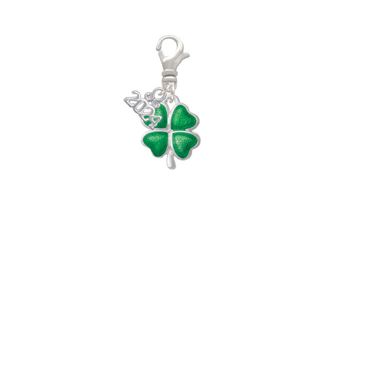 Delight Jewelry Plated Green Lucky Four Leaf Clover Clip on Charm with Year 2024 Image 2