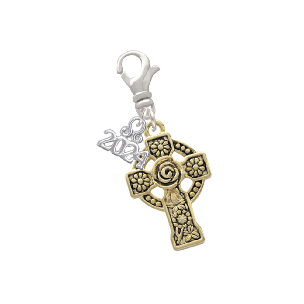 Delight Jewelry Plated Large Celtic Cross Clip on Charm with Year 2024 Image 4