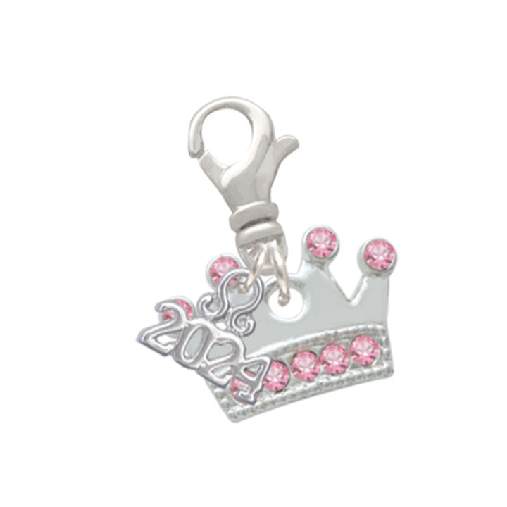 Delight Jewelry Silvertone Crown with Crystals Clip on Charm with Year 2024 Image 1