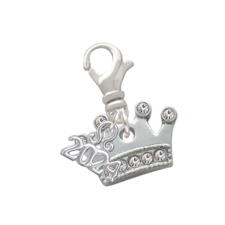 Delight Jewelry Silvertone Crown with Crystals Clip on Charm with Year 2024 Image 1