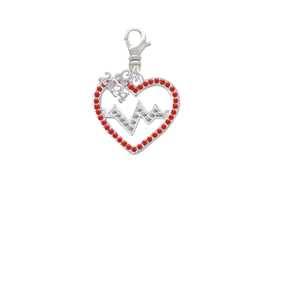 Delight Jewelry Silvertone Large Crystal Heart with Heartbeat Clip on Charm with Year 2024 Image 2