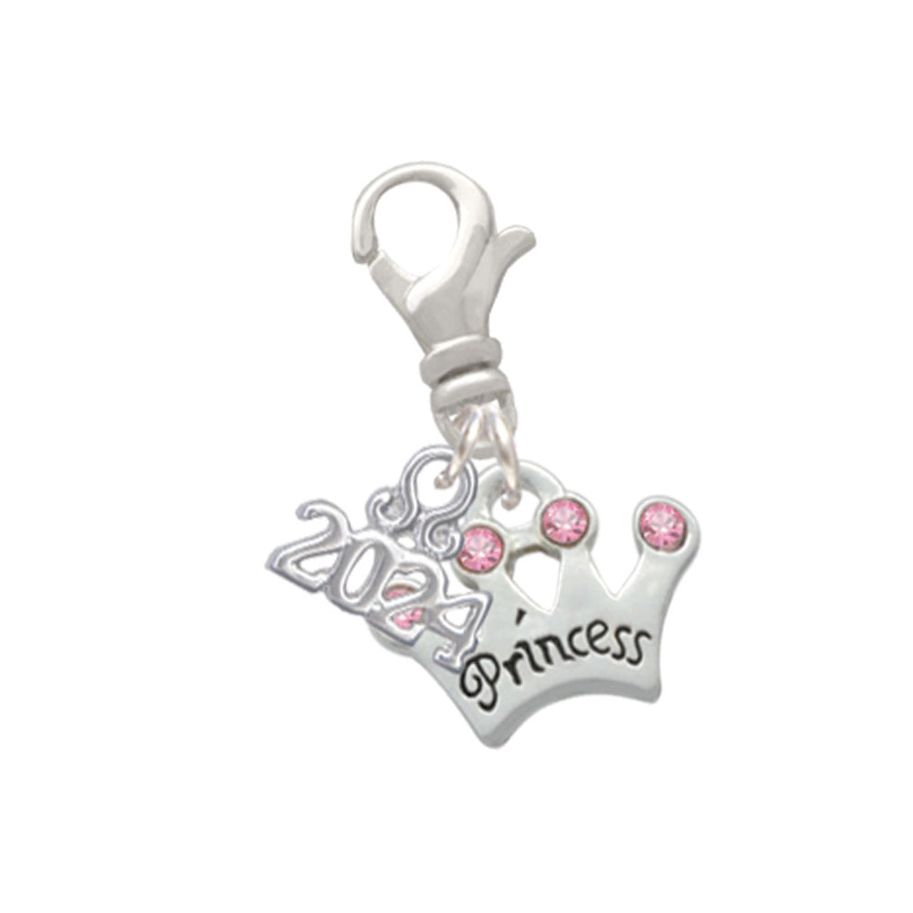 Delight Jewelry Silvertone Small Princess Crown with Crystals Clip on Charm with Year 2024 Image 1