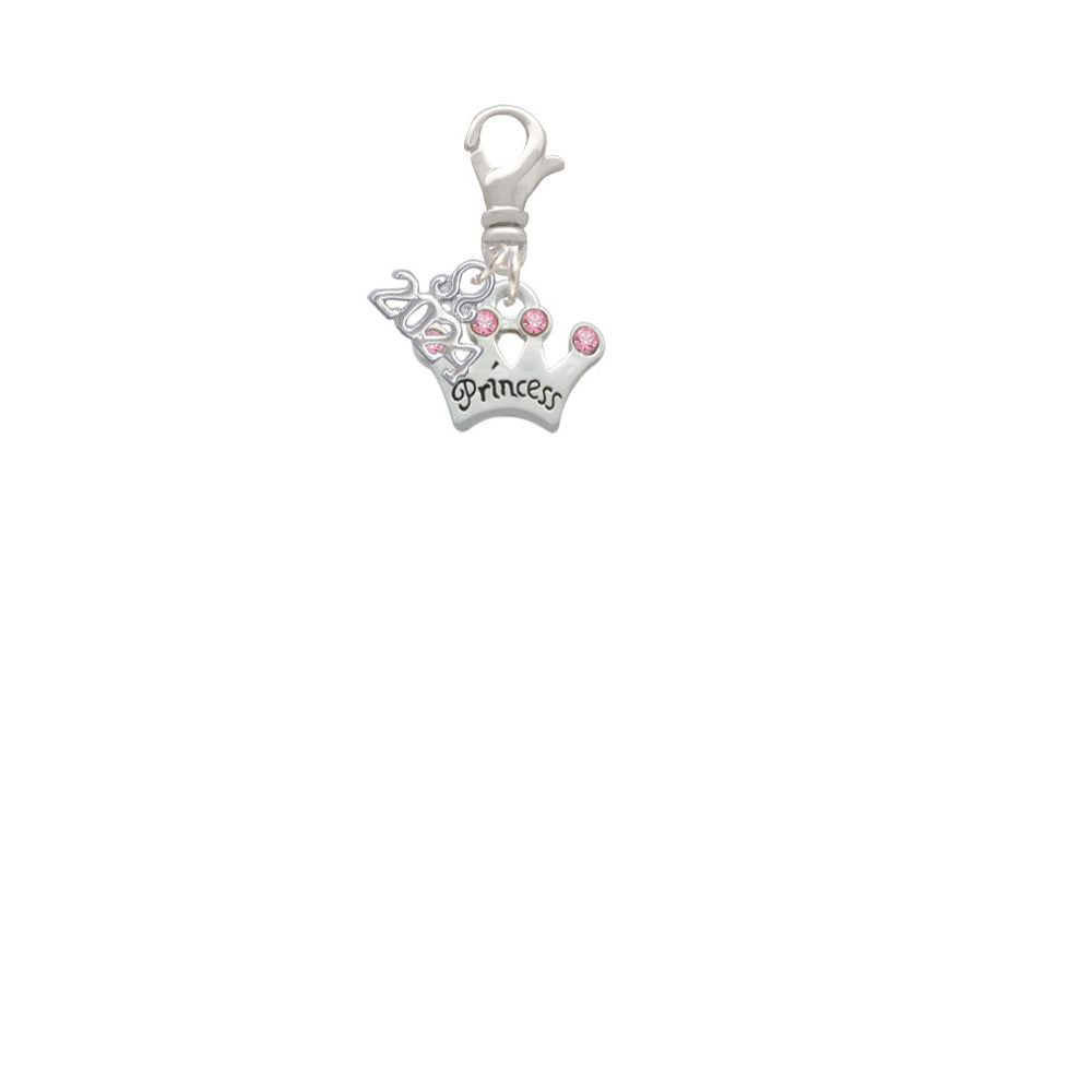 Delight Jewelry Silvertone Small Princess Crown with Crystals Clip on Charm with Year 2024 Image 2