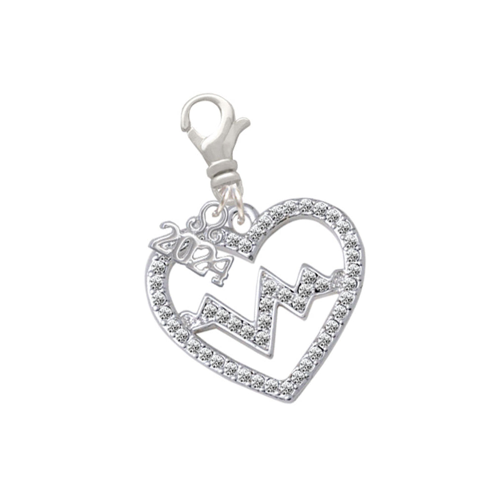 Delight Jewelry Silvertone Large Crystal Heart with Heartbeat Clip on Charm with Year 2024 Image 4