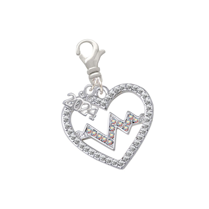 Delight Jewelry Silvertone Large Crystal Heart with Heartbeat Clip on Charm with Year 2024 Image 6