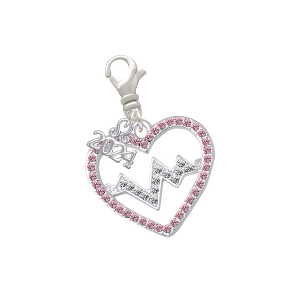 Delight Jewelry Silvertone Large Crystal Heart with Heartbeat Clip on Charm with Year 2024 Image 7