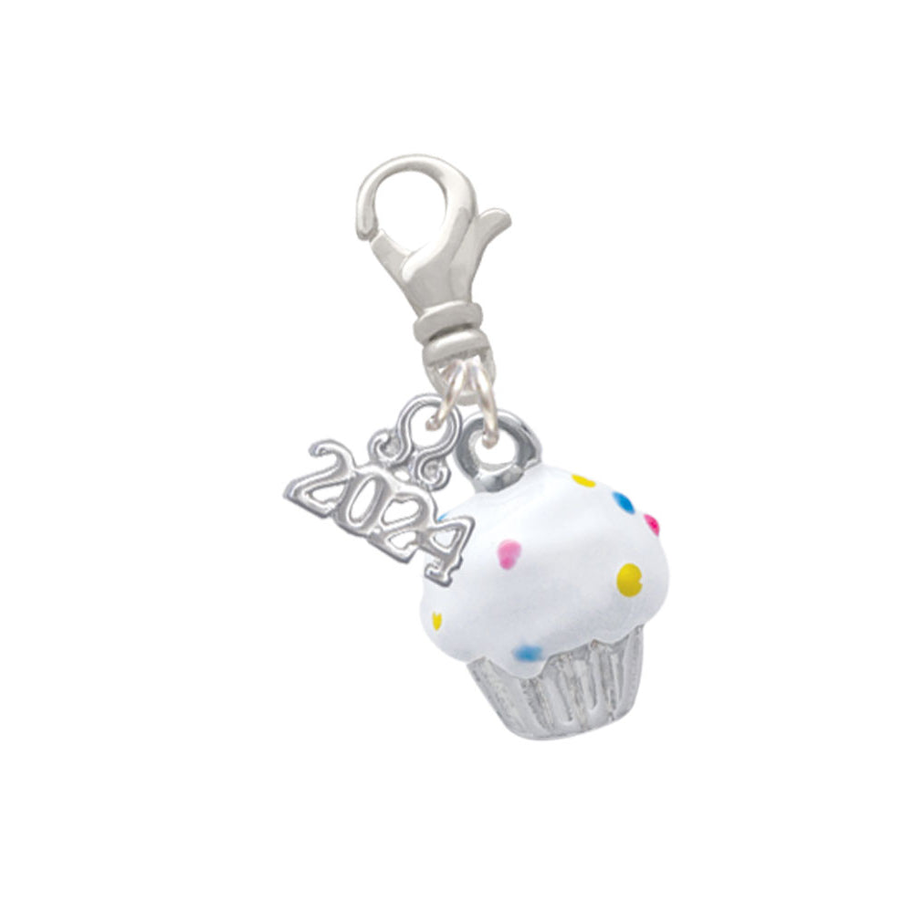 Delight Jewelry Silvertone 3-D Cupcake with Sprinkles Clip on Charm with Year 2024 Image 1
