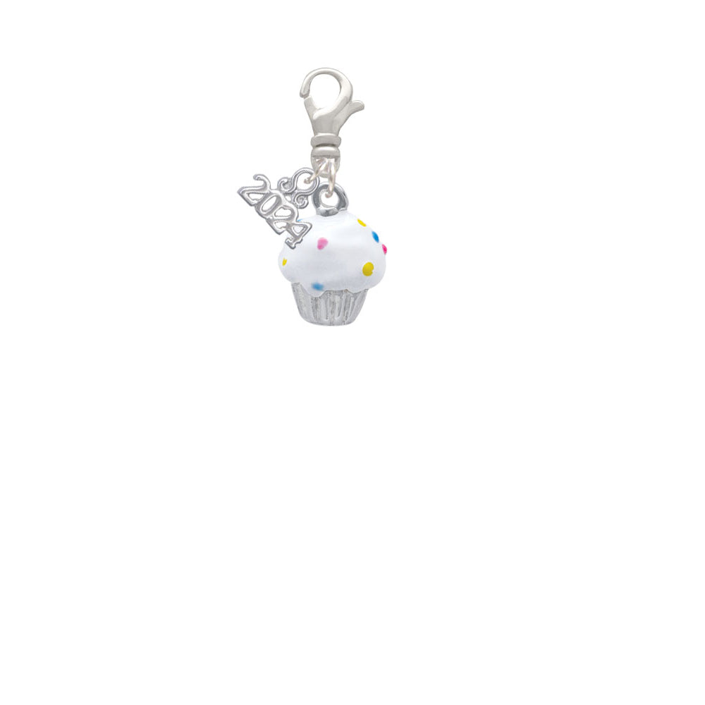 Delight Jewelry Silvertone 3-D Cupcake with Sprinkles Clip on Charm with Year 2024 Image 2