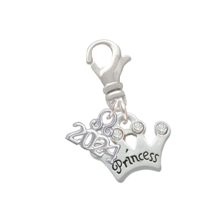 Delight Jewelry Silvertone Small Princess Crown with Crystals Clip on Charm with Year 2024 Image 4