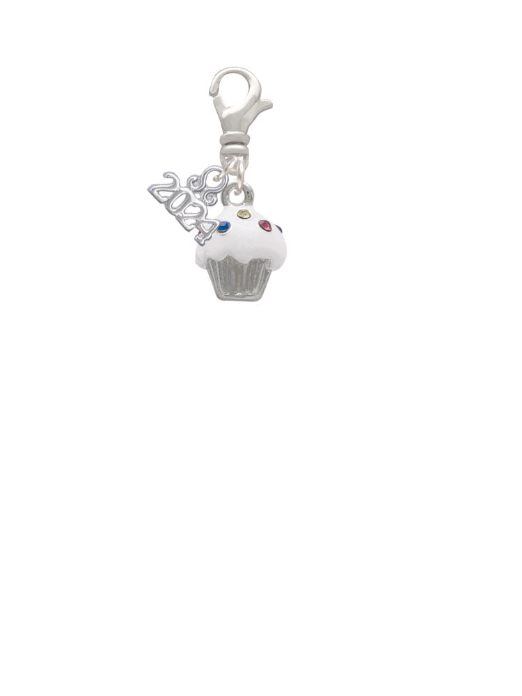 Delight Jewelry Silvertone Small Cupcake with Crystal Sprinkles Clip on Charm with Year 2024 Image 2