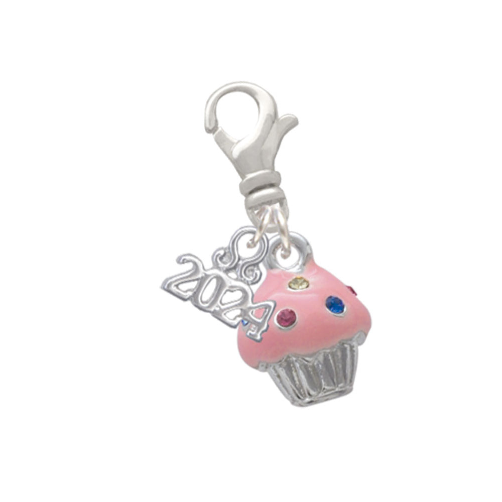 Delight Jewelry Silvertone Small Cupcake with Crystal Sprinkles Clip on Charm with Year 2024 Image 6