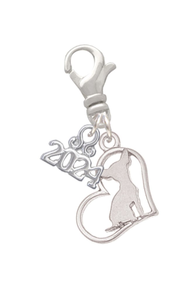 Delight Jewelry Silvertone Dog Breed Silhouette Heart Clip on Charm with Year 2024 Image 1