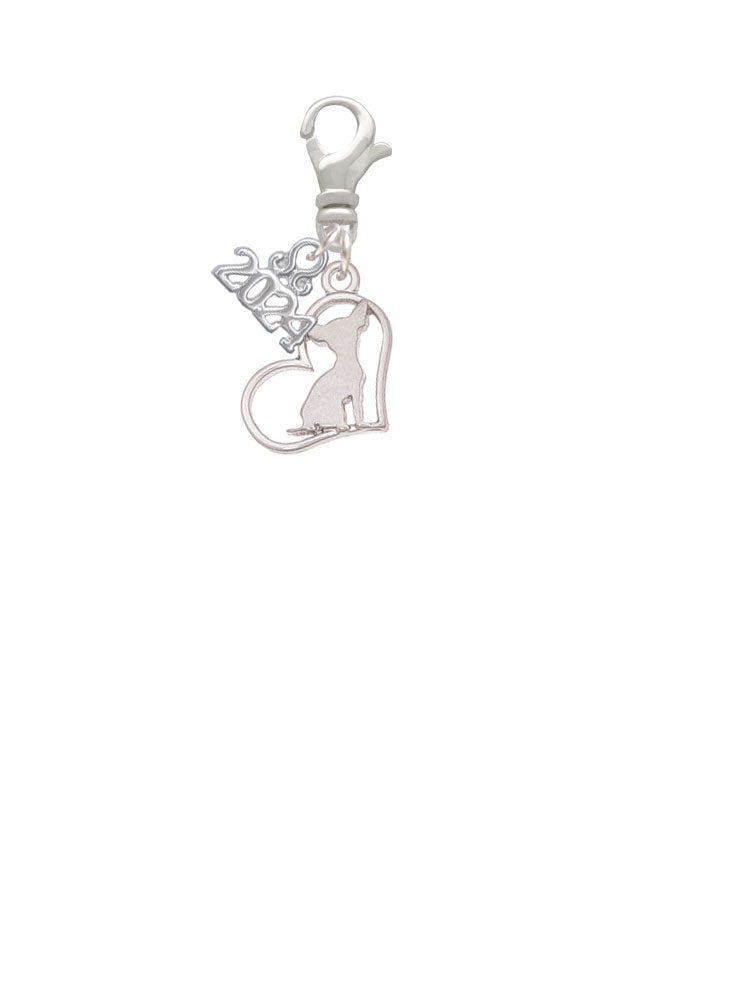 Delight Jewelry Silvertone Dog Breed Silhouette Heart Clip on Charm with Year 2024 Image 2