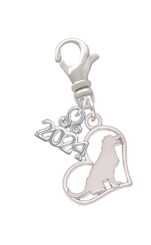 Delight Jewelry Silvertone Dog Breed Silhouette Heart Clip on Charm with Year 2024 Image 4