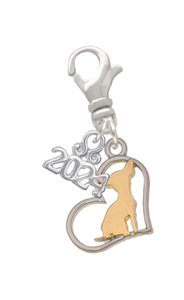 Delight Jewelry Two-tone Dog Breed Silhouette Heart Clip on Charm with Year 2024 Image 1