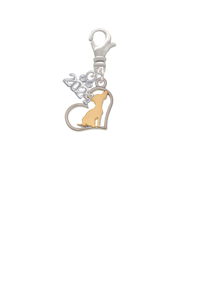 Delight Jewelry Two-tone Dog Breed Silhouette Heart Clip on Charm with Year 2024 Image 2