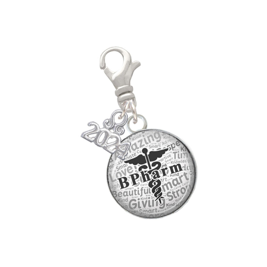 Delight Jewelry Silvertone Domed B Pharm Clip on Charm with Year 2024 Image 1