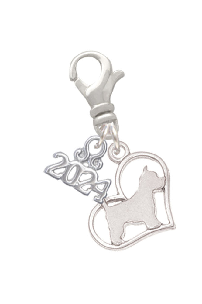 Delight Jewelry Silvertone Dog Breed Silhouette Heart Clip on Charm with Year 2024 Image 6