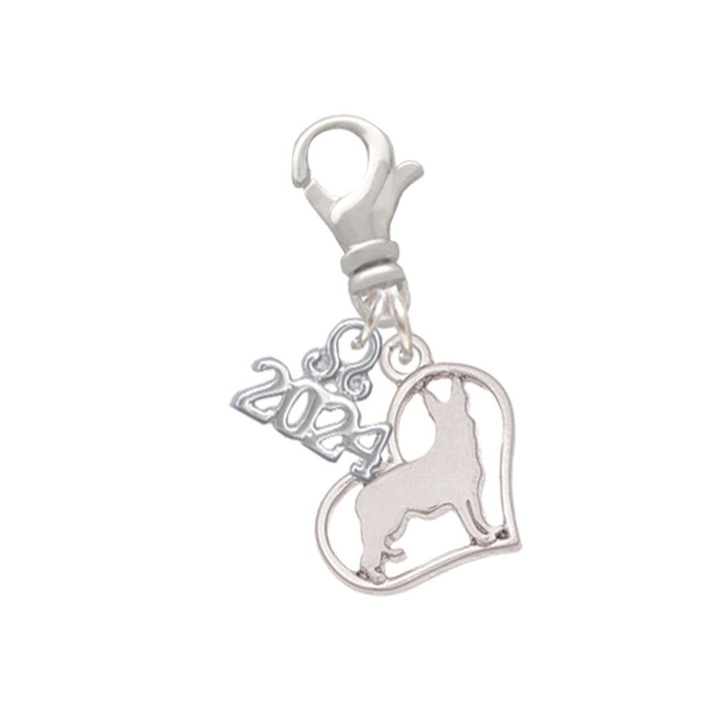 Delight Jewelry Silvertone Dog Breed Silhouette Heart Clip on Charm with Year 2024 Image 8