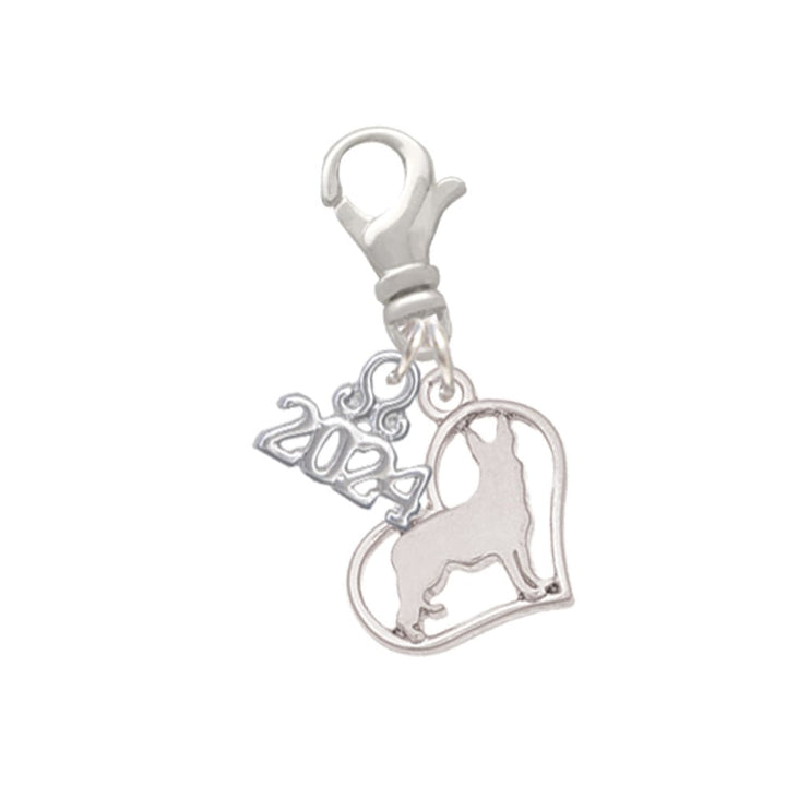 Delight Jewelry Silvertone Dog Breed Silhouette Heart Clip on Charm with Year 2024 Image 1