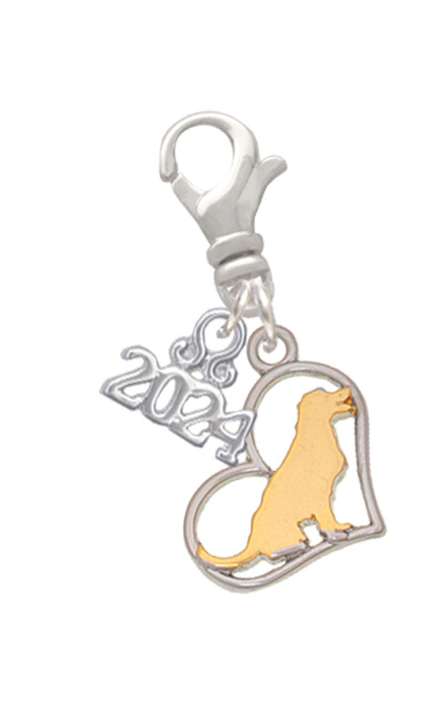 Delight Jewelry Two-tone Dog Breed Silhouette Heart Clip on Charm with Year 2024 Image 1