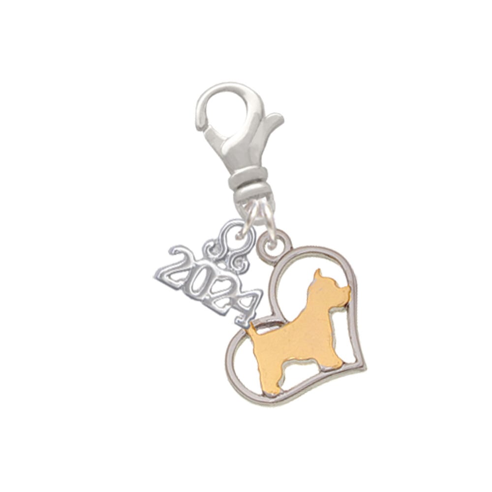 Delight Jewelry Two-tone Dog Breed Silhouette Heart Clip on Charm with Year 2024 Image 1