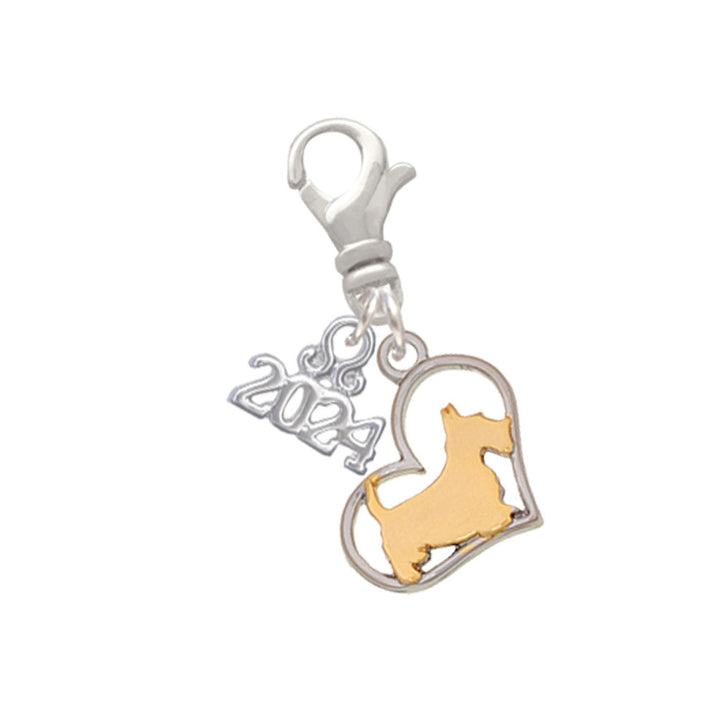 Delight Jewelry Two-tone Dog Breed Silhouette Heart Clip on Charm with Year 2024 Image 7