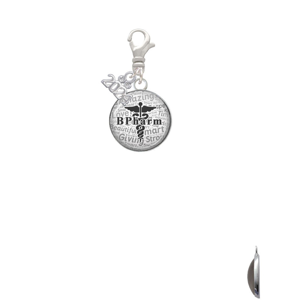 Delight Jewelry Silvertone Domed B Pharm Clip on Charm with Year 2024 Image 2