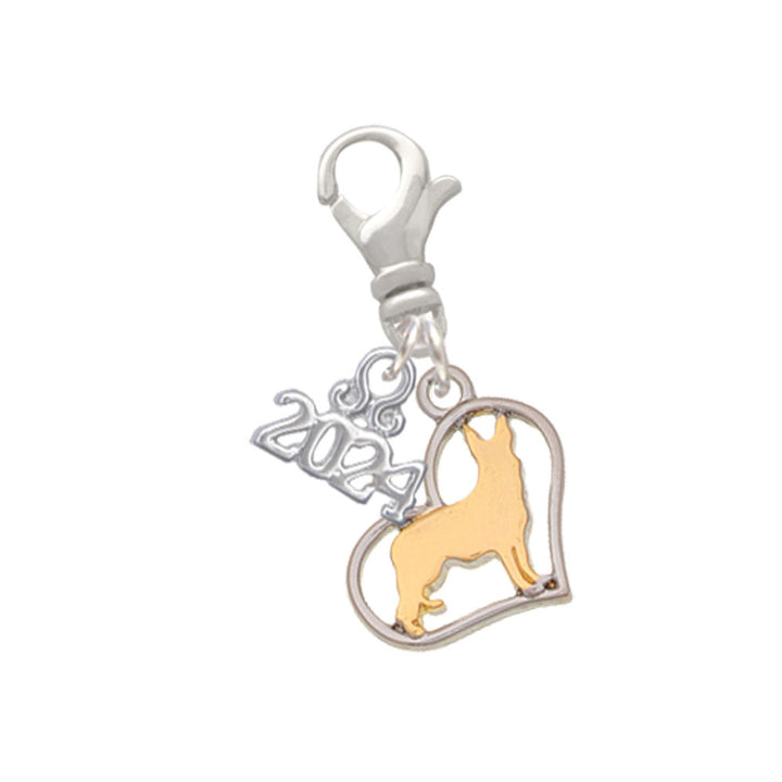Delight Jewelry Two-tone Dog Breed Silhouette Heart Clip on Charm with Year 2024 Image 8