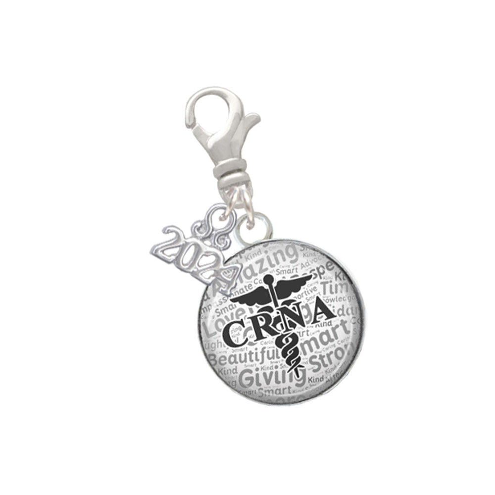 Delight Jewelry Silvertone Domed CRNA Clip on Charm with Year 2024 Image 1