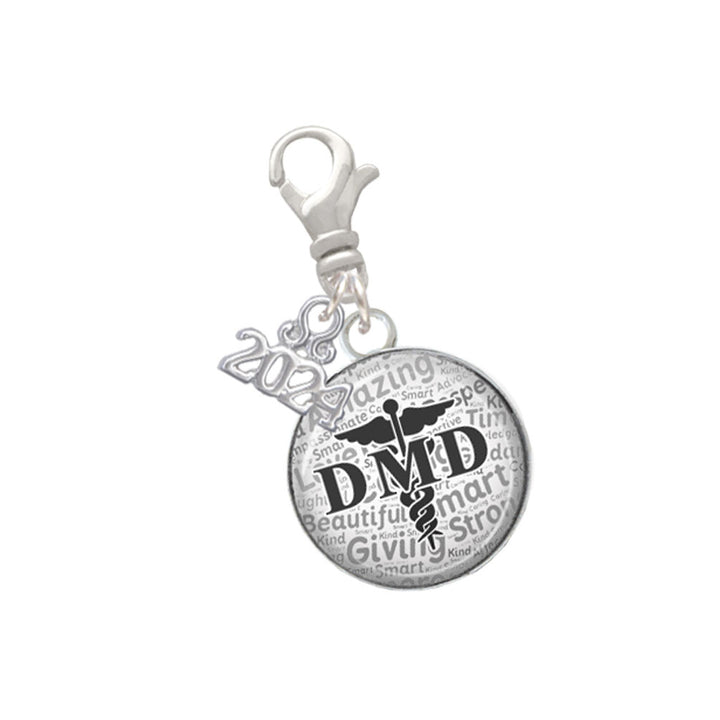 Delight Jewelry Silvertone Domed DMD Clip on Charm with Year 2024 Image 1