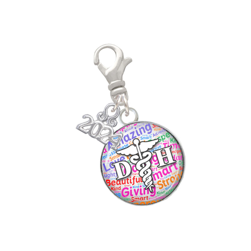 Delight Jewelry Silvertone Domed DH Clip on Charm with Year 2024 Image 1