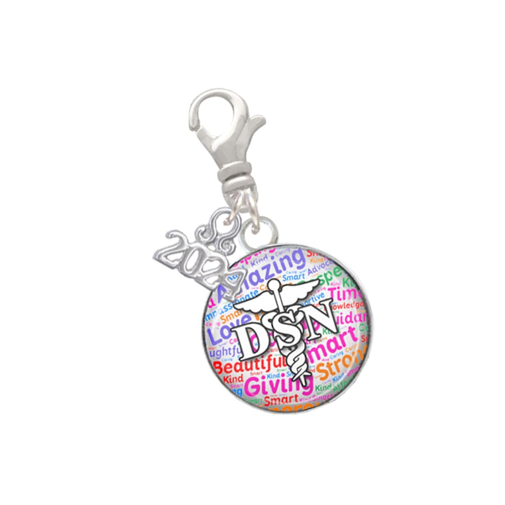 Delight Jewelry Silvertone Domed DSN Clip on Charm with Year 2024 Image 1