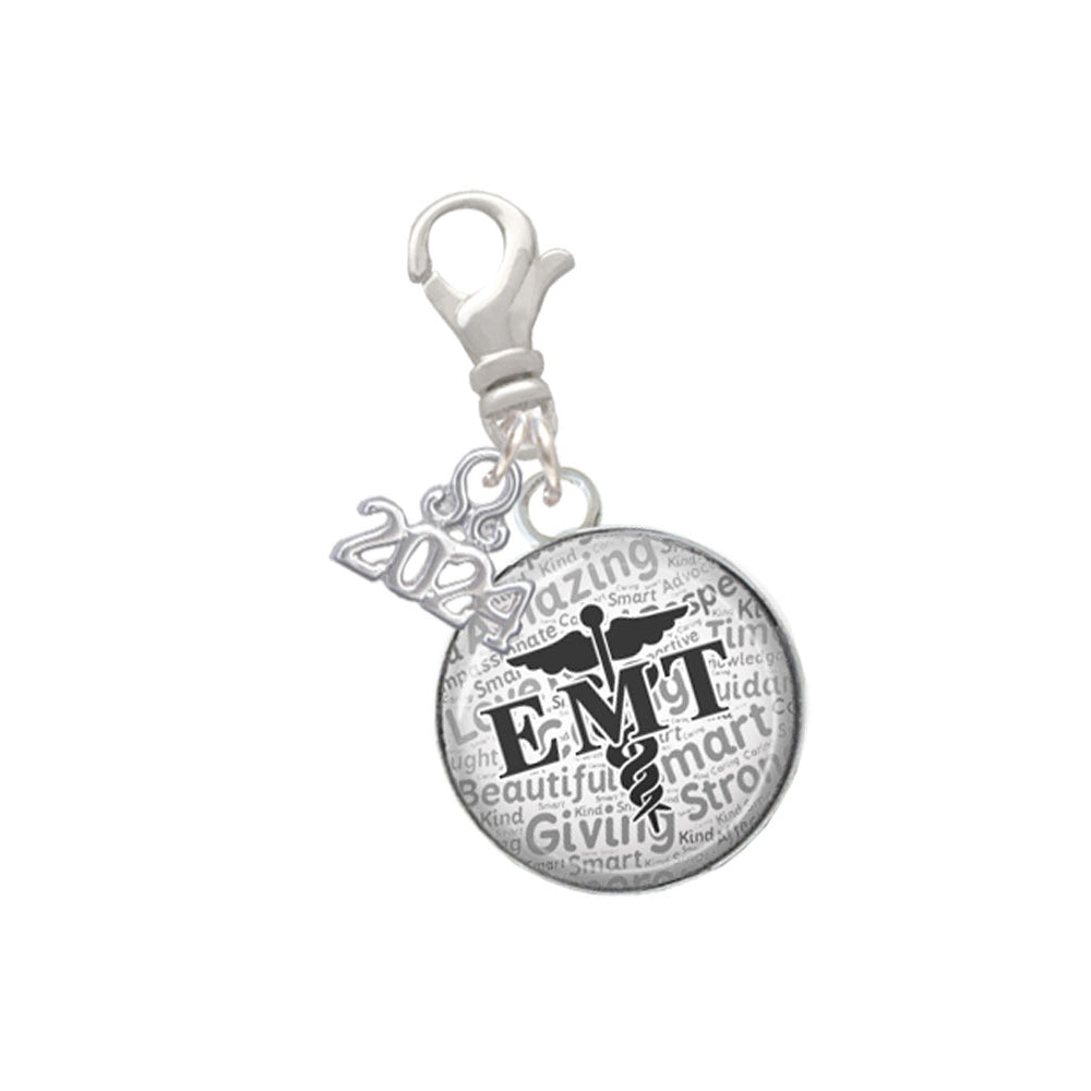 Delight Jewelry Silvertone Domed EMT Clip on Charm with Year 2024 Image 1