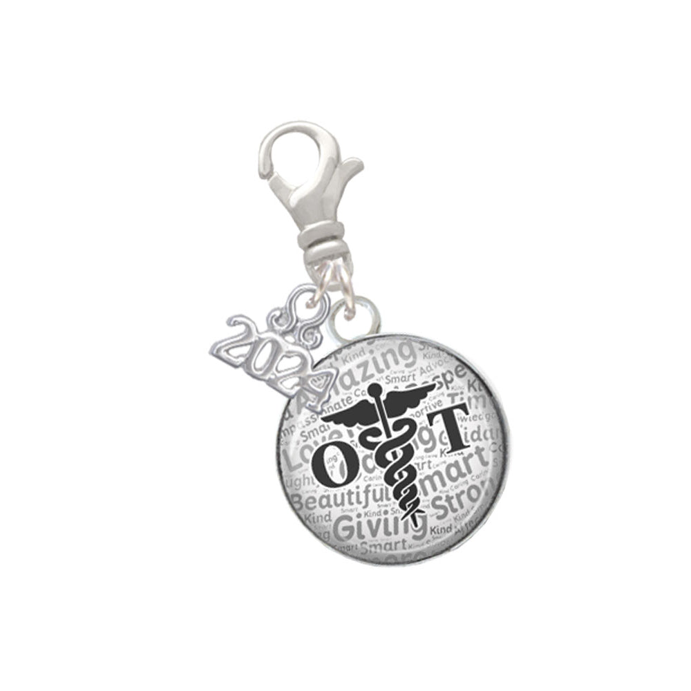 Delight Jewelry Silvertone Domed OT Clip on Charm with Year 2024 Image 1