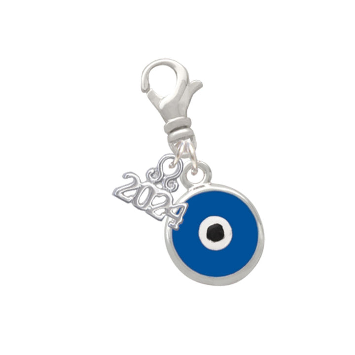 Delight Jewelry Silvertone Blue Evil Eye Good Luck Clip on Charm with Year 2024 Image 1