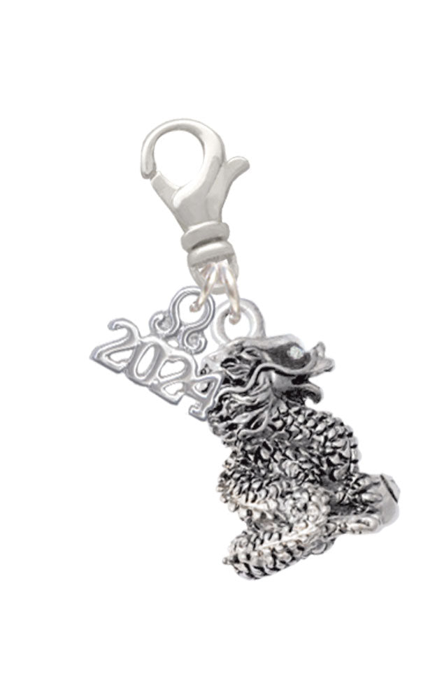 Delight Jewelry Dragon with Crystal Eyes and Clear Ball Clip on Charm with Year 2024 Image 1