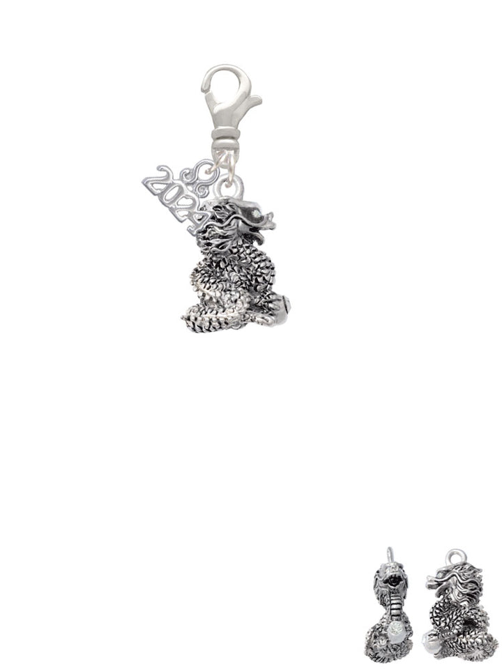 Delight Jewelry Dragon with Crystal Eyes and Clear Ball Clip on Charm with Year 2024 Image 2