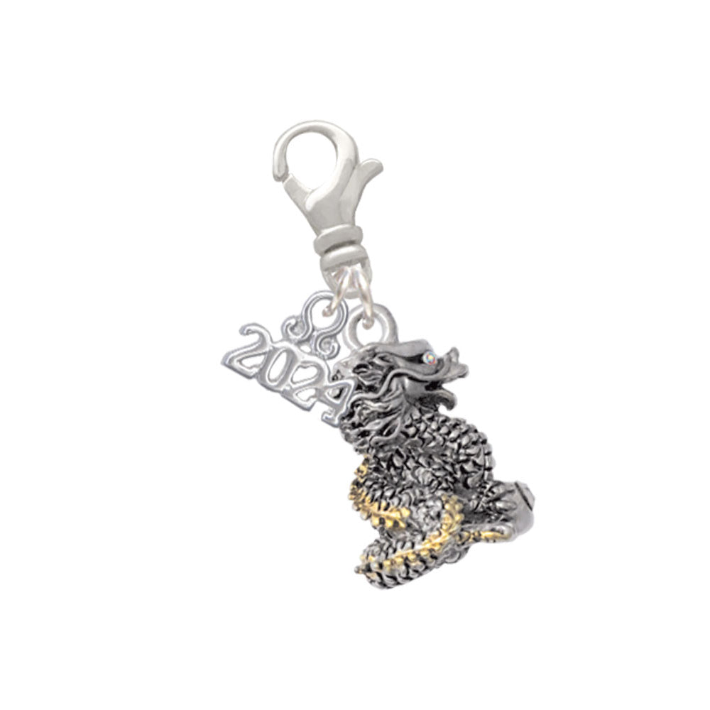 Delight Jewelry Dragon with Crystal Eyes and Clear Ball Clip on Charm with Year 2024 Image 4