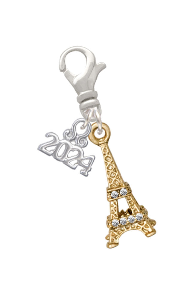 Delight Jewelry Crystal Eiffel Tower Clip on Charm with Year 2024 Image 1