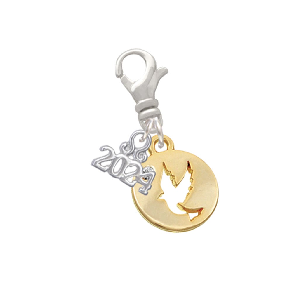 Delight Jewelry Plated Dove Disc Clip on Charm with Year 2024 Image 1