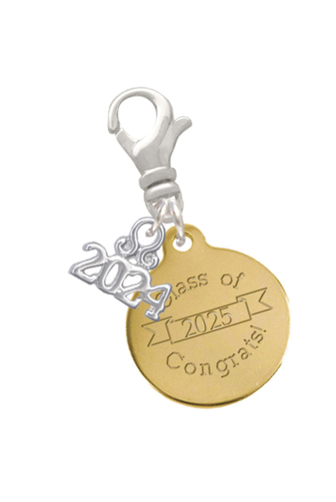 Delight Jewelry Goldtone Engraved Class of Clip on Charm with Year 2024 Image 1
