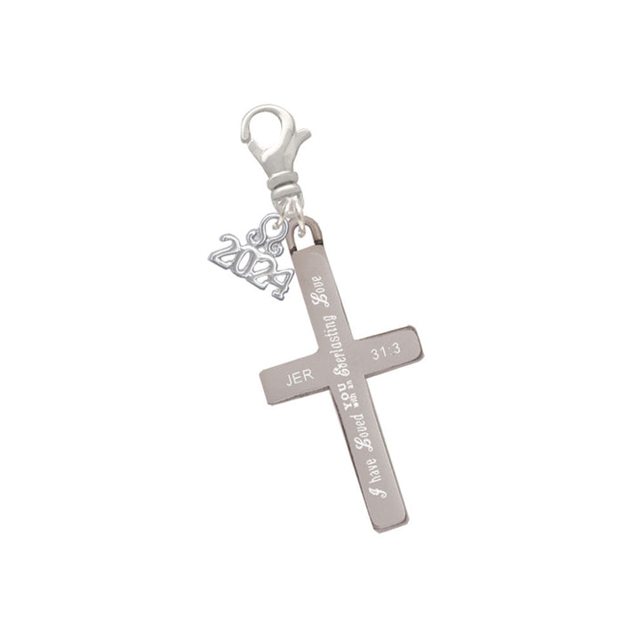 Delight Jewelry Stainless Steel Bible Verse Engraved Cross - Clip on Charm with Year 2024 Image 3